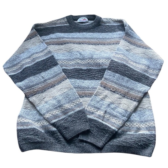 INXS Other - Vintage Grandpa Sweater Mens Large Wool Blend Grey Chunky Earthy Tones Rib Neck